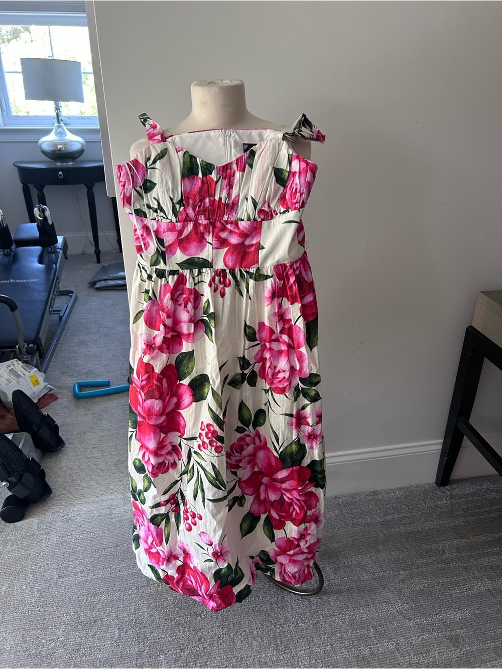 White Maxi Dress with Pink Floral Print